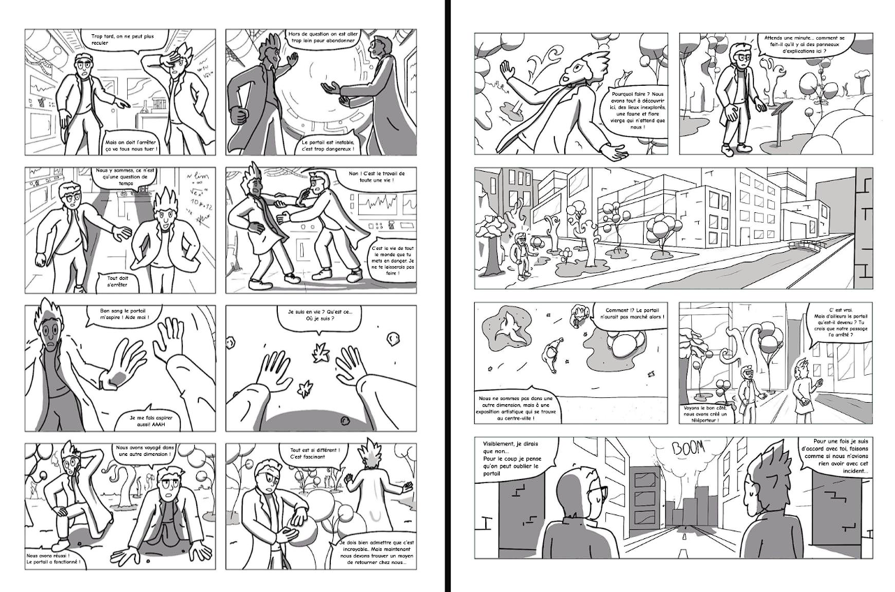 Bande dessiné sur 2 pages en 14 cases en noir et blanc